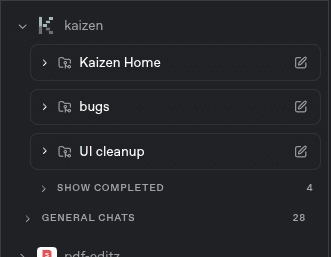 KaizenAI showing multiple feature folders within a project