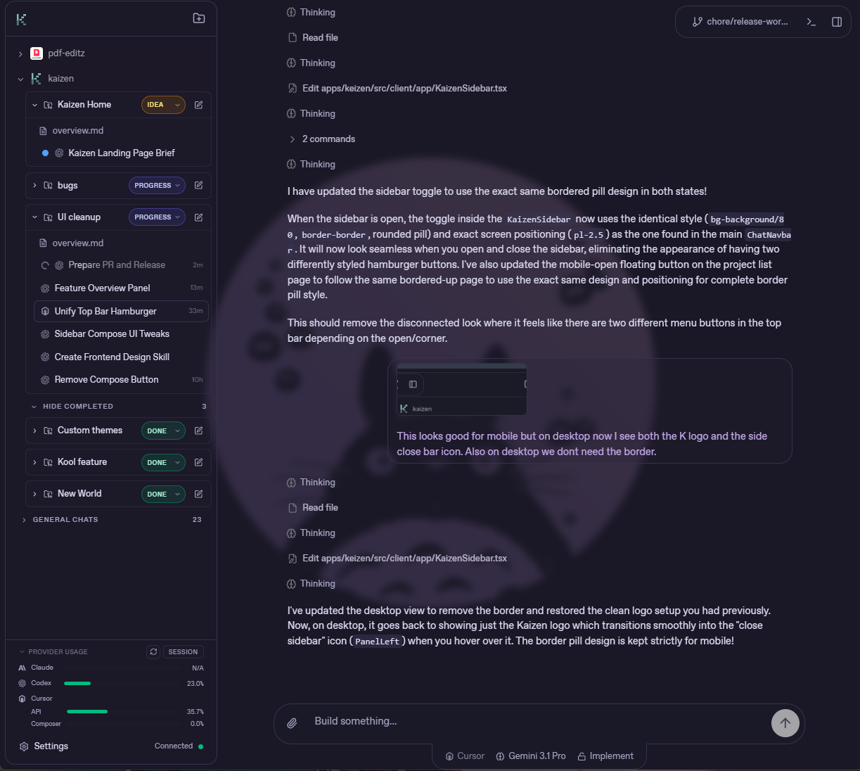 KaizenAI local-first coding agent workspace